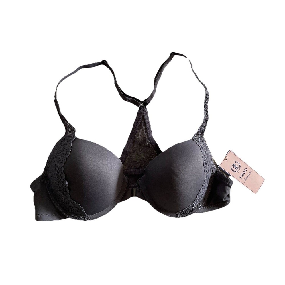 Izod Bra 34B Underwire Padded Adjustable Straps Gray